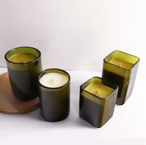 Botella de copa de vino reciclada redonda cuadrada en forma de vidrio ámbar verde contenedores perfumados con tarro de vela de vidrio de corte geométrico de diferentes tamaños - Product Image 5