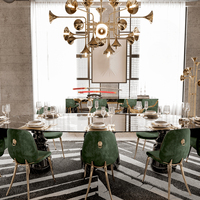 Meubles de salle à manger élégants, bases de piédestal décoratives artisanales, table à manger ovale en marbre noir pour 8 personnes