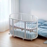 Lit bébé multifonctionnel 6 en 1 pliable rond en bois massif respirant de qualité hospitalière moderne