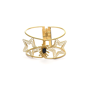 Brazalete de Moda en Acero Inoxidable 316L con Baño de Oro PVD, Diseño de Estrella e Incrustaciones de Piedras Negras - Product Image 2