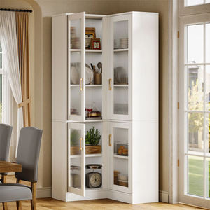 Estantería Moderna en Forma de L de Madera <span class=keywords><strong>con</strong></span> Puertas de Vidrio, Exhibición de Esquina <span class=keywords><strong>con</strong></span> LED y Almacenamiento para Sala de Estar - Product Image 3