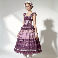 Robe longue Lolita JSK style manoir vintage, motif peinture à l'huile, avec bretelles, dentelle et jupe évasée, pour costume de cosplay princesse classique pour fête du thé