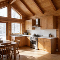 Ensemble complet de design d'intérieur de maison en bois de style nordique, villa en bois massif, salon, chambre, cuisine, personnalisable