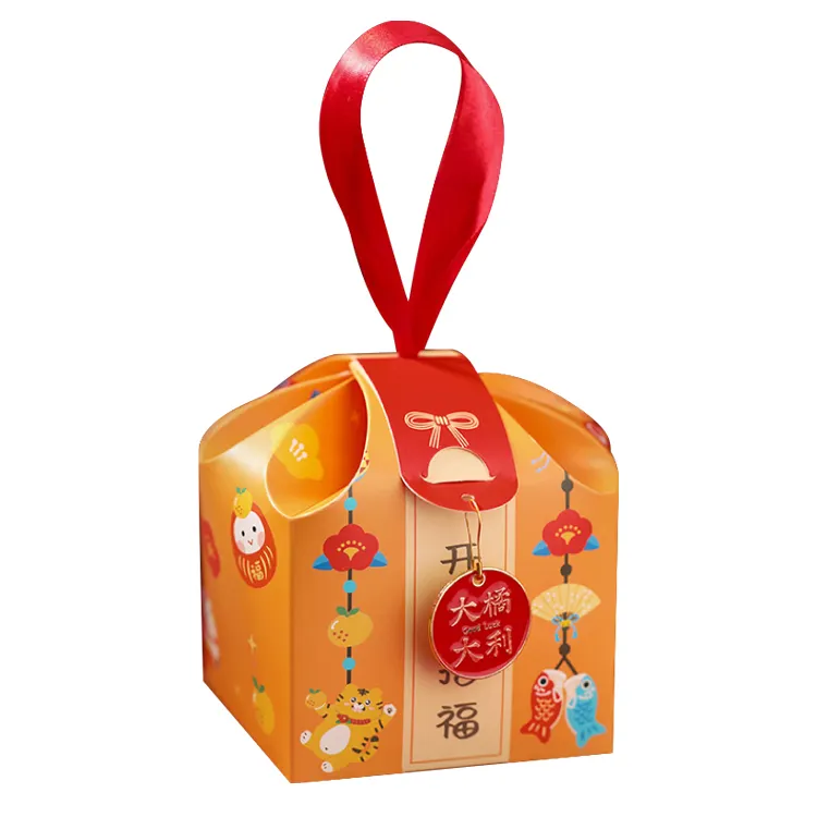 2022 New surprise party gift with box packaging red chocolate snow biscuit packaging box portable toffee Hi candy box wholesale