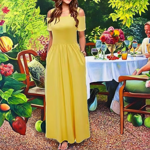 Vestido Casual Elegante 2025 con Estampado Floral, Cintura Elástica, Corte Recto, Manga Corta, Cuello Redondo, Teñido Liso y Transpirable - Product Image 2