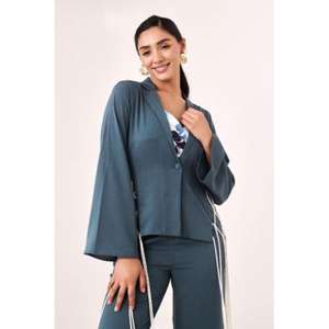 Conjunto de Pantalones y Blusa con Cordones Azules para Mujer, Conjunto de Dos Piezas Elegante con Detalle de Encaje, Look Moderno y Ajuste Cómodo - Product Image 3