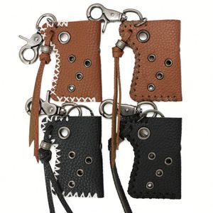Vintage Faux Leather Pouch With Keychain Portable Lighter Holder Durable <b>Key</b> & <b>Usb</b> Protector for Bag Charm - Product Image 5