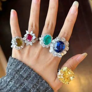 แหวนทองคำแท้ 14K 18K ชุบโรเดียม ประดับพลอยสังเคราะห์สีแดงทับทิม ไพลิน มรกต พาราอิบา ขนาด 1 กะรัต 2 กะรัต 3 กะรัต ขายส่ง - Product Image 1