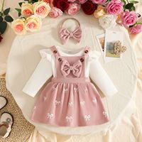 Ensemble de vêtements 3 pièces pour bébé fille, automne-hiver, body à manches longues à volants, jupe à bretelles imprimée nœud, bandeau, tenue pour 0 à 2 ans