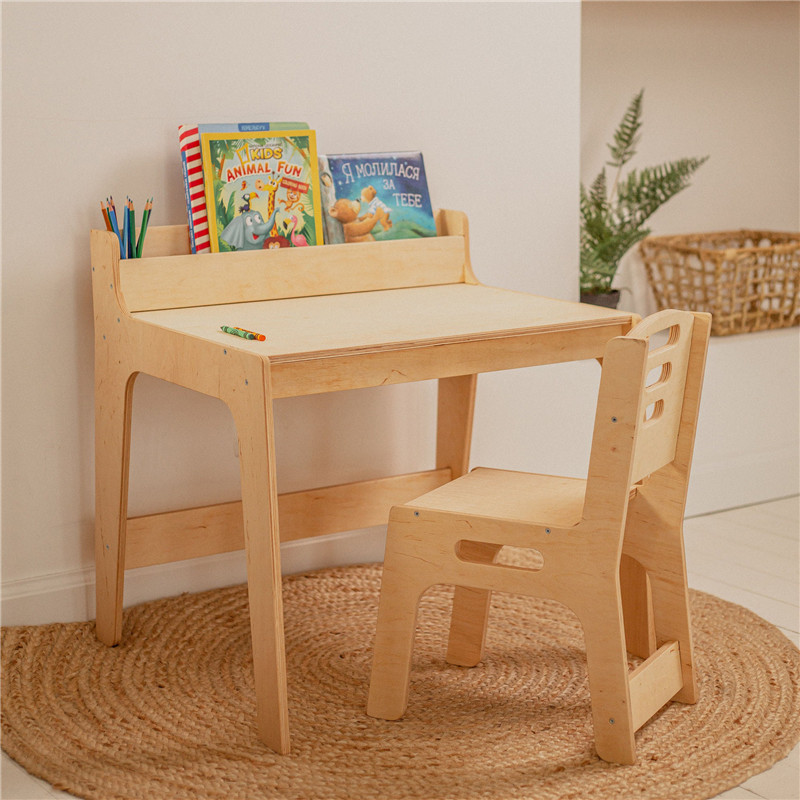 Детский стол для дошкольного обучения, стол с полкой и стулом, мебель для малышей Монтессори