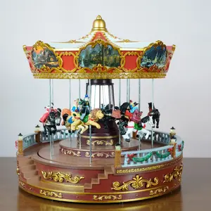 Animated Led Musical Red Noel Christmas Carousel Music Box For Christmas Holiday Decoration