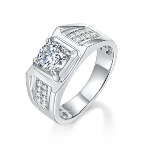 2024 New Style 925 Sterling Silver Jewelry Men Moissanite Ring 1ct Center Multiple Sizes Huge Stocks Moissanite Silver Ring.