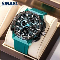 Montre analogique à LED carrée pour homme SMAEL 8113, alarme, chronomètre, design sportif lumineux, résistance à l'eau 50 bars, mouvement à quartz