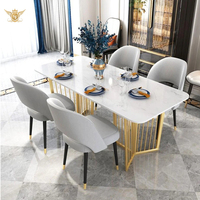 Table à manger au design unique, plateau en marbre naturel, base en acier inoxydable, mobilier pour la maison, fabrication en usine