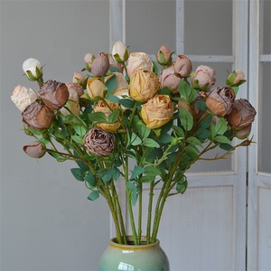 Centre de table de style coréen, 5 têtes de roses en soie, fleurs artificielles décoratives pour la maison, mariage, fête, décoration de table - Product Image 6