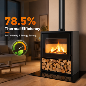 Stufa a Legna Moderna <span class=keywords><strong>da</strong></span> Interno in Acciaio al Carbonio, Efficienza Elevata 78,5%, Caminetto Autoportante per Riscaldamento Domestico - Product Image 4