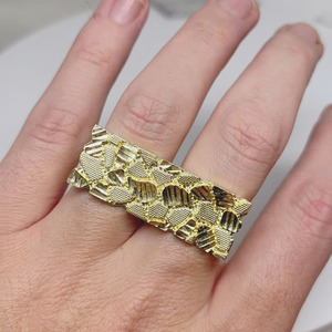 Prezzo all'ingrosso di fabbrica personalizzato 10K 14K 18K oro reale massiccio due dita anello anello uomo donna pepita anello di fascia alta gioielli