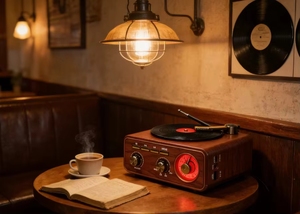 Altoparlante Giradischi Portatile Retrò con <span class=keywords><strong>Radio</strong></span> FM AM SW a Banda Completa, Ingresso BT USB TF Card, <span class=keywords><strong>Design</strong></span> <span class=keywords><strong>Vintage</strong></span> per Uso Domestico ed Esterno - Product Image 4