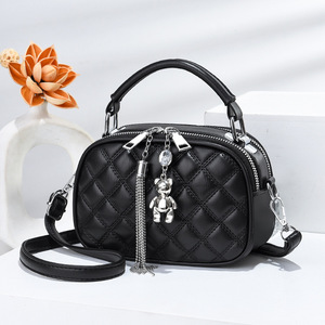 Women's Mini Quilted Crossbody Bag 7 Inch Zipper Closure Portable Everyday Use Black - Product Image 1