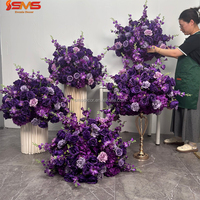 Boule florale artificielle de haute qualité SMS, violet foncé, pour centre de table de mariage, décoration d'événements