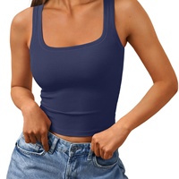 Camisetas sin mangas acanaladas para mujer 2025, cuello cuadrado, estilo crop, ropa de verano para entrenamiento, logotipo personalizado, venta al por mayor