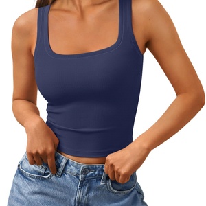 Camisetas sin mangas acanaladas para mujer 2025, cuello cuadrado, estilo crop, ropa de verano para entrenamiento, logotipo personalizado, venta al por mayor - Product Image 6