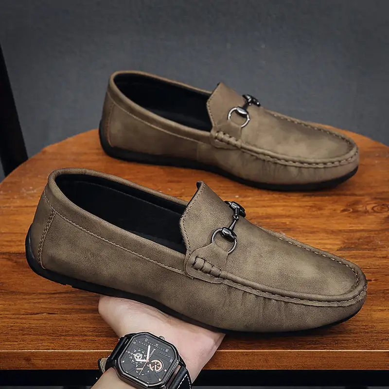 New Style Men's Customized British Loafers Slip-on Suede Leather Shoes Driving Shoes Soft Flat Casual Walking Shoes For Men