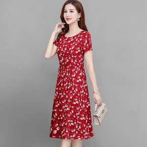Middle Aged Women Summer Dress Knee Length Short Sleeve Floral Print A Line Elastic Waist Daily Wear 033 - Product Image 3