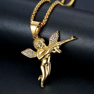 Vente en gros Nouveau personnalisé Hip Hop Hommes Cupidon Revenge Pistolet <span class=keywords><strong>Ange</strong></span> Collier Corde Chaîne <span class=keywords><strong>Ange</strong></span> Avec Pistolet Pendentif Collier (BN153) - Product Image 3