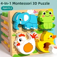 Jouets éducatifs Montessori 4 en 1 en bois, puzzles à chevilles en bois 3D sur le thème des animaux et des transports pour enfants