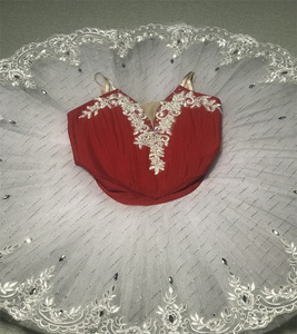 Tutù <span class=keywords><strong>da</strong></span> Balletto Rosso in Spandex con Design a Gancetti per Bambine, Costume Professionale per Spettacoli di Danza Classica, Stile Pancake - Product Image 1