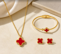 Ensemble de bijoux pour femmes en acier inoxydable 316L, collier à double anneau trèfle à quatre feuilles, bracelet, 3 pièces, tendance, simple, cadeau de mariage