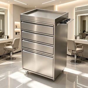 Professional Stainless Steel Tool Storage Cabinet 4-Wheel <b>Trolley</b> for Beauty Salons Barber Shops-Modern Design Durable Easy - Product Image 1