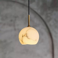 Lámpara Colgante Individual de Alabastro Natural y Cobre Sólido, LED de Ahorro de Energía, Estilo Minimalista Moderno para Dormitorio, Mesita de Noche o Sala de Estar