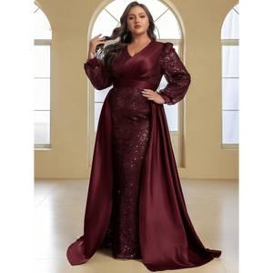 Abito <span class=keywords><strong>da</strong></span> <span class=keywords><strong>sera</strong></span> formale elegante taglie forti, moderno, in raso con paillettes, linea ad A, con mantello, vita naturale, scollo a V, senza maniche, con fantasia - Product Image 5