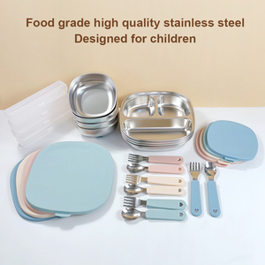 <span class=keywords><strong>Accesorios</strong></span> para la Alimentación del Bebé, Juego de Vajilla de Acero Inoxidable, LOGO <span class=keywords><strong>Personalizado</strong></span>, Plato y Tazón para Niños con Tapa de Silicona, Cuchara Duradera - Product Image 2