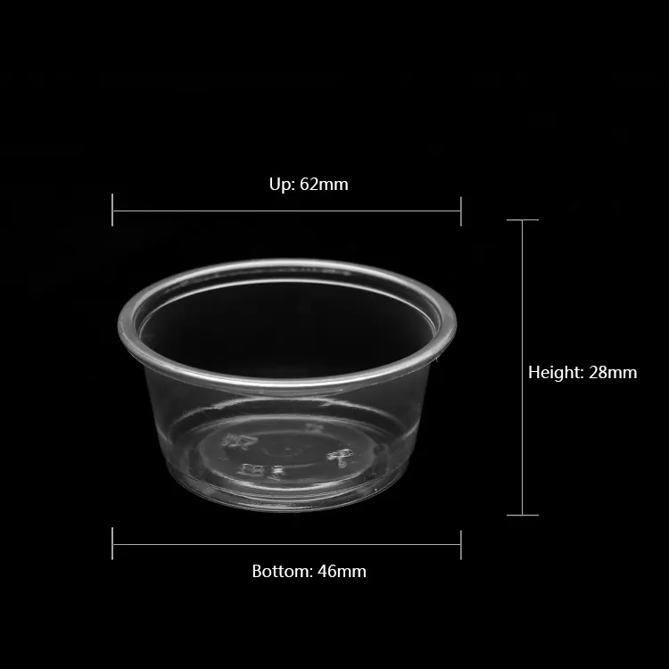 200 Pak 2Oz Gelas SAUS Plastik Sekali Pakai PP dengan Tutup, Gelas Souffle, Gelas Jelly Shot