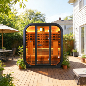 Sauna de Lujo para 3-4 Personas, Fabricada con Madera de Abeto Canadiense, con Ventana Panorámica, Terapia de Luz Infrarroja, para Jardín o Villa - Product Image 5