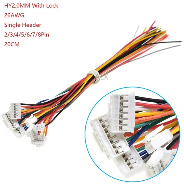 JST 2mm HY2.0MM Male Plug Connector With Wire Cable 2/3/4/5/6/7/8 Pin 26AWG 2.0/2P/3P/4P/5P/6P/7P/8P Single Header 20CM