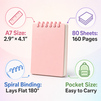 Carnet de poche A7 à spirale, 60 feuilles, mini bloc-notes, carnet portable à spirale pour notes, listes, idées