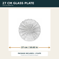 Assiette à dîner en verre pressé personnalisée de 10,6 pouces, 36 motifs disponibles, plat rond pour servir des desserts pour les mariages et la restauration