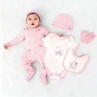 Ensemble de 5 vêtements pour bébé unisexe, coffret cadeau pour nouveau-né, combinaison en coton, pantalon, chapeau, 0-6 mois, vêtements de nuit pour bébé, 100% coton, dessin animé