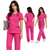 Ensembles d'uniformes médicaux d'été légers et confortables pour infirmières, avec pantalon cargo contrastant à col en V et cordon de serrage, vente en gros