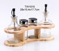 4pcs 240ml bouteille de vinaigre d'huile en verre et 80ml salière poivrière condiment set avec support en bois (TW1014)