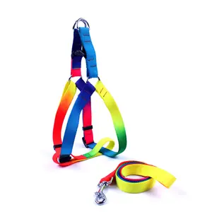 Rainbow Color Nylon Safe Harness And Leash Set For Pets Supplies