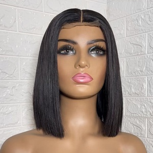 Clj gros <span class=keywords><strong>Cheveux</strong></span> brut vierge 100% <span class=keywords><strong>cheveux</strong></span> humains dentelle fermeture brésilien noir Grade 10 A 13X4 droite Bobo perruques pour tresse - Product Image 4