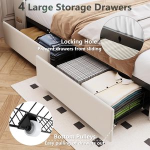 <span class=keywords><strong>Letto</strong></span> Matrimoniale Pieghevole con 4 Cassetti Contenitore, <span class=keywords><strong>Testiera</strong></span> Imbottita in Velluto, Luci LED, Stazione di Ricarica e Pannello in Compensato - Product Image 4