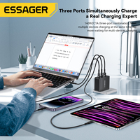 ESSAGER Série PST-140C2A-LB-GAN 140W 3 Ports en 1 Chargeur mobile USB A 2 Type C