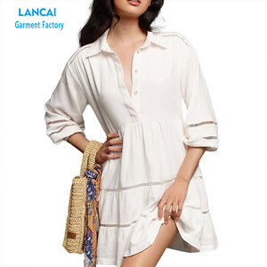 Robes femmes vente en gros été best-seller dames chemise robe revers bouton à manches longues mini robe femmes - Product Image 1