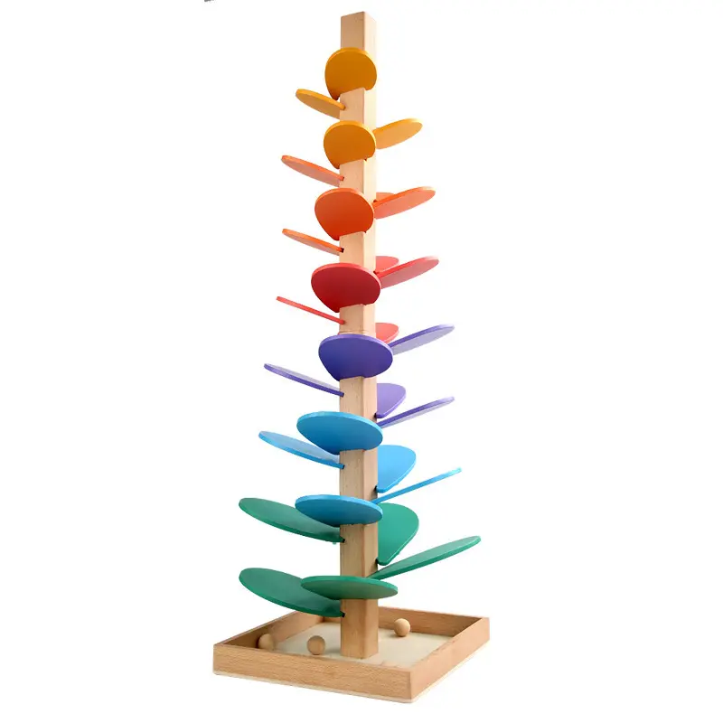 Children Wooden Rainbow Music Tree Marble Ball Rolling Tracking Rock Game Educational Color Sounds Fun Sensory Toys For Kids